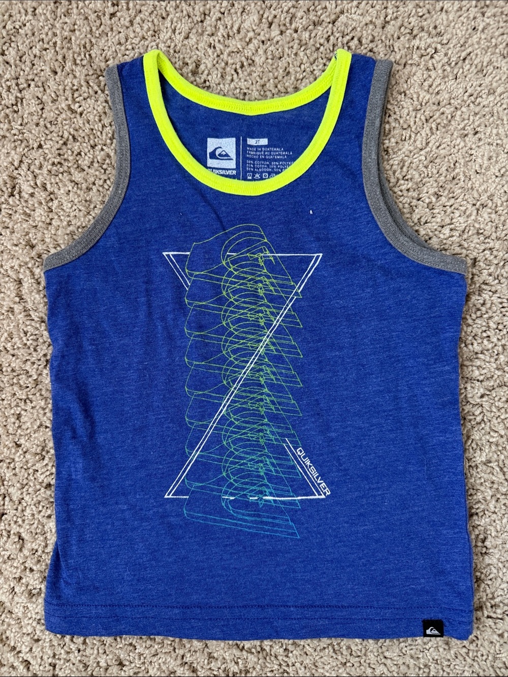 Quiksilver Blue Tank Top with Neon Yellow and Gray Trim